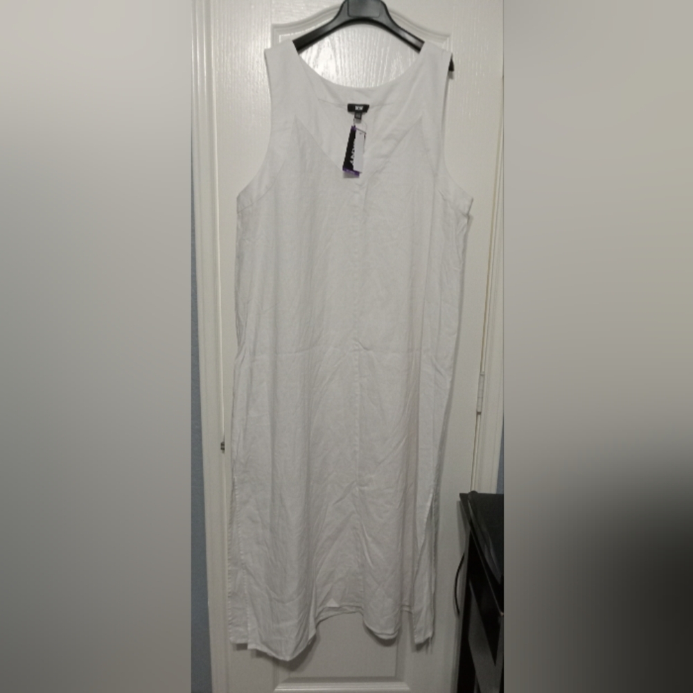 NWT DKNY White Linen Dress V-Neck Dress